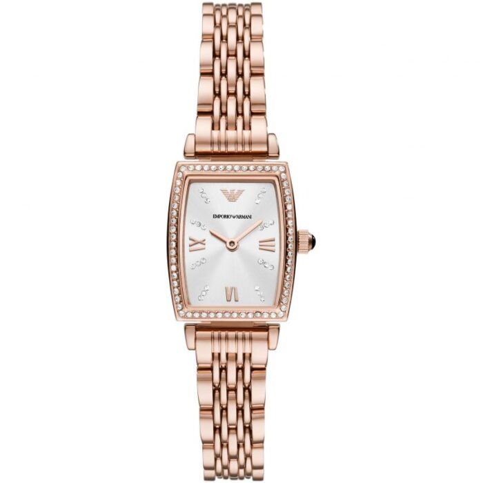Emporio Armani Gianni T Bar Quartz Crystals White Dial Rose Gold Steel Strap Watch For Women - AR11406 - Image 4